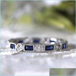 Cluster Rings Cluster Rings Vintage Lovers Ring Sier Colour Blue Cz Promise Wedding Band For Women Bridal Engagement Fashion Party Je Dhwch