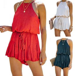 Women's T Shirts 2022 Summer LLeopard Print Shorts European And American Women's Ins Style Lace-Up Halter Jumpsuit