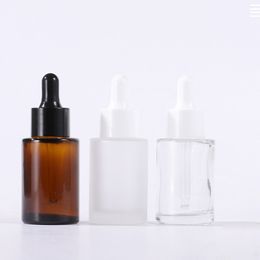 320Pcs/Lot Amber Clear Frosted 30ml Glass Dropper Bottle with Black White Caps 1OZ Glass Cosmetic Bottles