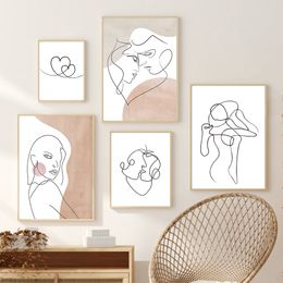 Canvas Painting Line Drew Love Heart Hands Line Girl Boy Abstract Nordic Posters And Prints Wall Art Pictures For Living Room Decoration Frameless