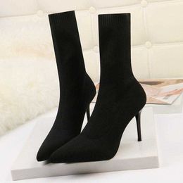 Boots Sock Knitting Stretch Sexy High Heels For Women Fashion Shoes 2022 Autumn Ankle Booties Big Size Lady Y2210