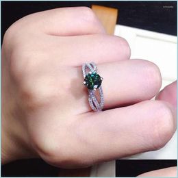 Cluster Rings Cluster Rings Colour Diamond Jewellery Green For Women S925 Sier Colour Resizable Bizuteria Anillos De Pure Gemstone Ring Dhrsr