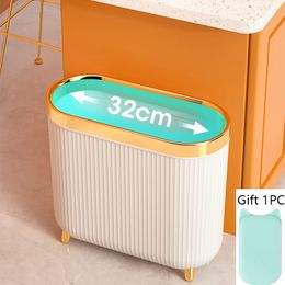 Waste Bins 12L Luxury Gold Narrow Large Trash Can with Lid Household Kitchen Press-Type Toilet Garbage Bathroom Capacity 221027