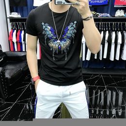 Men's T Shirts European Design Summer Top Color Pattern Butterfly Diamond T-Shirt Fitness Casual Black O-Neck Plus Size