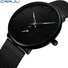 Crrju Fashion Mens Watches Top Brand Luxury Quartz Watch Men Casual Mesh Acciaio Waterproof Sport Watch Relogio Masculino Student WA296S