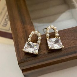 Stud Earrings 2022 Arrival Simple Bag Pearl Square Rhinestone For Fashion Geometric Crystal Jewellery Party Gifts