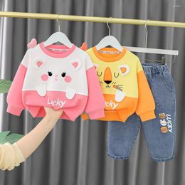 Clothing Sets LZH 2022 Autumn Baby Girl Clothes Children Cute Suit Long-Sleeved Sweater Jeans Two-Piece Set For Girls 1-4 Years