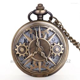 Pocket Watches 100pcs/lot Vintage Antique Steampunk Bronze Hollow Gear Moverment Quartz Watch Pendant Gift With Chain