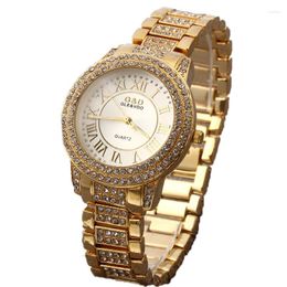 Wristwatches G&D Women Single Chain Gold Stainless Steel Band Women's Fashion Rhinestone Watch Analogue Wrist Watches