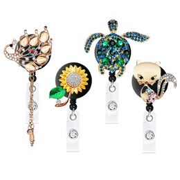 Key Rings Sea Turtle Butterfly Retractable Badge Reel With Diamond Decor Female Staff Nurse Work Card Lanyard Pass Access Bus Clip D Smtdp