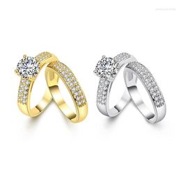 Wedding Rings Top Quality Gold Color & Silver Engagement / Double Ring Set With 4A Zircon Fashion Jewelry For Woman Anel Bague