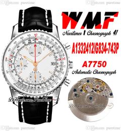 WMF A1332412-G834-743P ETA A7750 Automatic Chronograph Mens Watch Silver Dial Stick Markers Black Leahter Strap With White Line Super Edition Watches Puretime B2