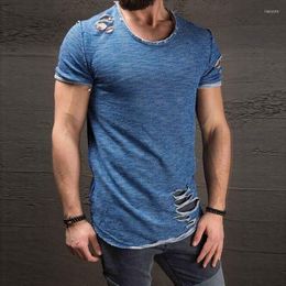 Men's T Shirts Men Tshirt Summer Round Neck T-shirt Short Sleeve Hole Tops Fashion Streetwear Oversized Shirt Plus Size Casual Tees