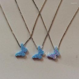 Pendant Necklaces 20PCS/Lot Synthetic Opal Butterfly 925 Sterling Silver Boxchain Necklace Pink Blue