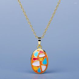 Cluster Rings Exquisite Irregular Pattern Colour Enamel Oval Pendant Clavicle Chain 925 Silver Women's Handmade Epoxy Jewellery