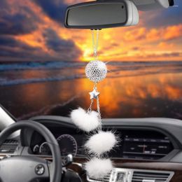 Interior Decorations Car Pendant Diamond Crystal With Star Plush Ball Ornaments Rearview Mirror Decoration Trim Styling Accessories Gifts