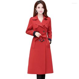 Women's Trench Coats Women's Windbreaker Long Ladies High-End All-Match Autumn Clothes Style Lacing Outwear Female Over The Knee Coat