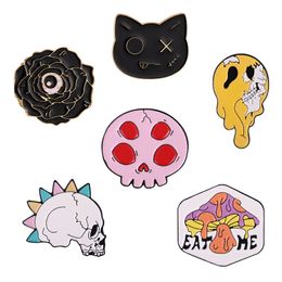 Enamel punk hairpin Cool black cat Pins Strange Rose skull shiny lapel badge Gothic jewelry gifts for children's friends jewelry personality couple style