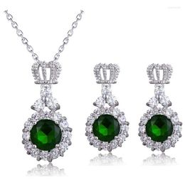 Necklace Earrings Set Fashion Crown Zircon Bride Jewelry For Women Simple Wedding Dress Banquet Trend Pendants Earring Ladies Charm Gifts