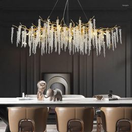 Chandeliers Light Luxury Restaurant Chandelier Crystal Lamp Long Strip Art Creative Branch Living Room American Dining