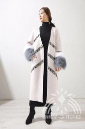Women's Knits Women's & Tees Women Knitted Mink Cashmere Sweater With Big Natural Fur Sleeve Cuff Girl's Fashion Coat Jacket