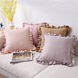 Pillow Ruffle French Pillowcase Small Fresh Suede Sofa Bed Cover Autumn Decoration Covers
