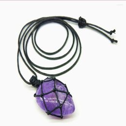 Pendant Necklaces FYJS Unique 10 Pcs Handmade Weave Wrap Irregular Shape Natural Amethysts Stone Necklace Inspiration Jewelry