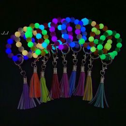 Halloween luminous silicone bead keychain Wristlet Bracelet Silicone Glow in the Dark Beaded for Women Party GCC234