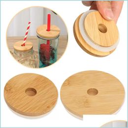 Drinkware Lid Bamboo Cap Lid Reusable Mason Jar Lids 70Mm 86Mm With St Hole And Sile Seal Drinkware For Canning Drinking Jars Top Bo Dhoza