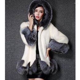 Women's Fur Lugentolo Faux Coat Women Winter Fashion Warm With Trim Hood Wide-waisted