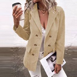 Women's Jackets Solid Turn-down Collar Women Blazers Autumn Double Breasted Button Office Top Cardigan Winter Long Sleeve Wool Coats