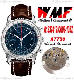 WMF A1332412-CA02-105X ETA A7750 Automatic Chronograph Mens Watch Blue White Dial Stick Markers Brown Leahter Strap With White Line Super Edition Watches Puretime G7