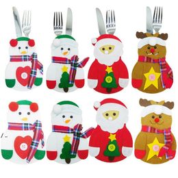 Christmas Santa Claus Knifes Forks Bag Reunion Dinner Silverware Holders Pockets Pouch Snowman Elk Party Decoration JNC232
