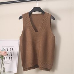 Women's Sweaters Knitted Vest Women Sleeveless Sweater School Uniform Basic Solid Color Soft Comfortable V Neck Pullovers Female Knitwear