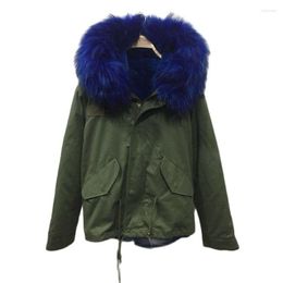 Women's Fur Gorgeous Women And Men Style Bright Blue Faux Parka Winter Thick Warm Short Coat Collar Trimming