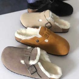 Designer Pelz Boston Australien Birkin Scuff Hausschuhe für Frauen Wolle Clogs Kork Slipper Wildleder Winter Slides warme Außensohle Schuhe mit Box421 35-40