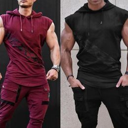 Men's T Shirts Summer Mens Sleeveless Hoodie T-Shirts Muscle Sweatshirt Cool Hoody Tops GYM Sport Slim Fitness Hooded Sportswer Tees