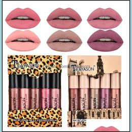 Lip Gloss Teayason 5Pcs Nude Matte Liquid Lipstick Set Sexy Red Veet Lip Gloss Waterproof Long Lasting Makeup Lips Tint Cosmetic Bea Dhpza