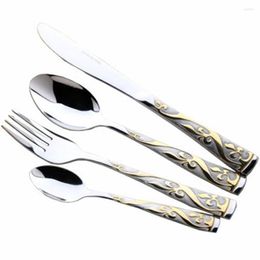Dinnerware Sets Gold Carving Fork Spoon Knife Set Accessories Completas Vajillas De Porcelana Cubiertos Acero Inoxidable Servies 610