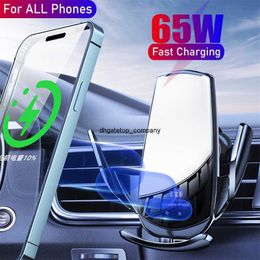 Fast Charge Automatic 65w Qi Car Wireless Charger for iphone 14 13 12 Samsung For huawei xiaomi Magnetic Usb Infrared Sensor Phone Holder Mount