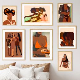 Wall Art Canvas Painting Tropical Black Bikini Girl Flower Abstract Nordic Posters And Prints Wall Pictures For Living Room Home Frameless