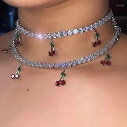 Choker Charm Crystal Cherry Pendant Necklace For Women Statement Rhinestone Collar Girls Fashion Jewellery