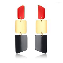 Dangle Earrings Fashion Stainless Steel Geometric Square Red Lip Drop Black Gold Colour Women Female Party Wedding Gift