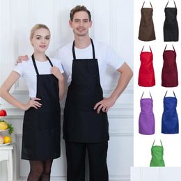 Kitchen Apron Adjustable Cooking Kitchen Apron For Woman Men Chef Waiter Cafe Shop Bbq Hairdresser Aprons Custom Gift Bibs Wholesale Dh3Xg