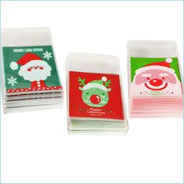 Christmas Decorations Cookie Gift Bags Christmas Santa Claus Snowman Snacks Plastic Packaging Party Wedding Candy Bag Kids Favor Dro Dhzgo