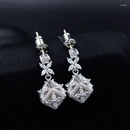 Dangle Earrings Sweetheart Cubes Drop For Women Trendy Gift White Gold Colour Clear Zircon Jewellery Dangling LD011301