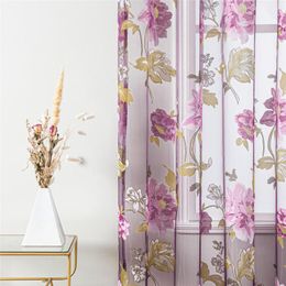 Curtain Topfinel Tulle Curtains For Living Room Floral Window Sheer Bedroom Purple Flower Custom Size