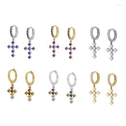 Hoop Earrings 925 Silver Ear Buckle Cross Hanging Stud For Women Fine Fashion Charm Jewelry Bling Glitter Zircon