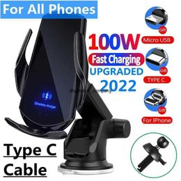 Fast Charge 100w Qi Car Wireless Charger for iphone 14 13 12 11 Xr x Samsung S20 S10 For xiaomi Magnetic Charging Station Phone Holder