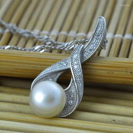 Pendant Necklaces Authentic 925 Sterling Silver Choker Natural Pearl Necklace Women Filled Pave Cubic Zirconia Jewellery LN581063